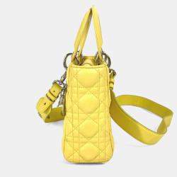 Pre Owned Christian Dior Lady My Abcdior 2-Way Handbag Star Shoulder Bag Lambskin Yellow