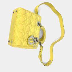 Pre Owned Christian Dior Lady My Abcdior 2-Way Handbag Star Shoulder Bag Lambskin Yellow