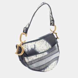 Pre Owned Christian Dior Dior Saddle Bag Canvas Handbag Navy/Multicolor