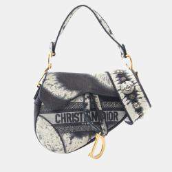 Pre Owned Christian Dior Dior Saddle Bag Canvas Handbag Navy/Multicolor