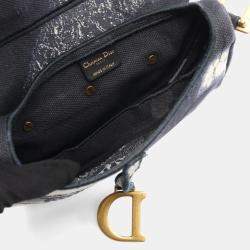 Pre Owned Christian Dior Dior Saddle Bag Canvas Handbag Navy/Multicolor