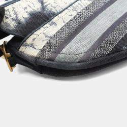Pre Owned Christian Dior Dior Saddle Bag Canvas Handbag Navy/Multicolor
