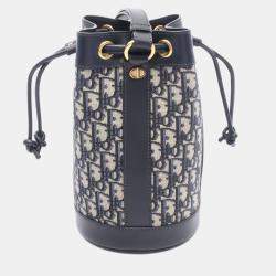 Pre Owned Christian Dior Dior Oblique Backpack Canvas And Leather Navy/Gray