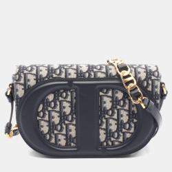 Pre Owned Christian Dior Dior Cd Signature Oblique Camera Bag Shoulder Canvas Leather Beige/Navy