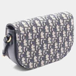 Pre Owned Christian Dior Dior Cd Signature Oblique Camera Bag Shoulder Canvas Leather Beige/Navy