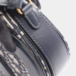 Pre Owned Christian Dior Dior Cd Signature Oblique Camera Bag Shoulder Canvas Leather Beige/Navy