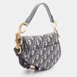 Pre Owned Christian Dior Dior Saddle Mini Oblique Handbag In Canvas And Leather Beige Blue Or Black