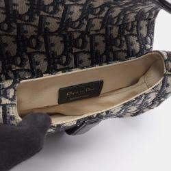 Pre Owned Christian Dior Dior Saddle Mini Oblique Handbag In Canvas And Leather Beige Blue Or Black