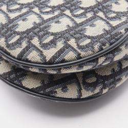 Pre Owned Christian Dior Dior Saddle Mini Oblique Handbag In Canvas And Leather Beige Blue Or Black