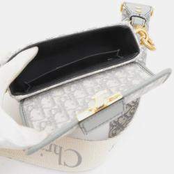 Pre Owned Christian Dior Dior 30 Handbag Montaigne Oblique Shoulder Bag Jacquard Gray