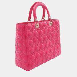 Pre Owned Christian Dior Dior Lady Large Cannage Pink Leather Handbag 