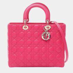 Pre Owned Christian Dior Dior Lady Large Cannage Pink Leather Handbag 