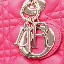 Pre Owned Christian Dior Dior Lady Large Cannage Pink Leather Handbag 