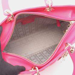 Pre Owned Christian Dior Dior Lady Large Cannage Pink Leather Handbag 