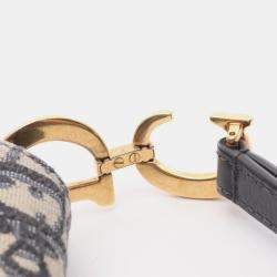 Pre Owned Christian Dior Dior Saddle Bag Mini Oblique Jacquard Handbag Canvas Leather Ivory/Navy