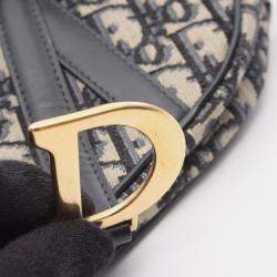 Pre Owned Christian Dior Dior Saddle Bag Mini Oblique Jacquard Handbag Canvas Leather Ivory/Navy
