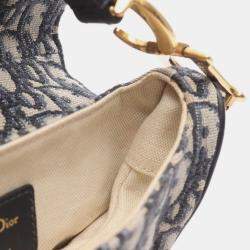 Pre Owned Christian Dior Dior Saddle Bag Mini Oblique Jacquard Handbag Canvas Leather Ivory/Navy