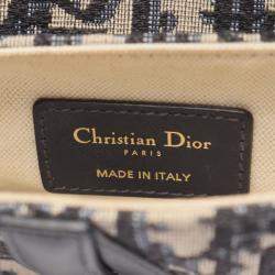 Pre Owned Christian Dior Dior Saddle Bag Mini Oblique Jacquard Handbag Canvas Leather Ivory/Navy