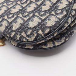 Pre Owned Christian Dior Dior Saddle Bag Mini Oblique Jacquard Handbag Canvas Leather Ivory/Navy