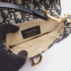 Pre Owned Christian Dior Dior Saddle Bag Mini Oblique Jacquard Handbag Canvas Leather Ivory/Navy