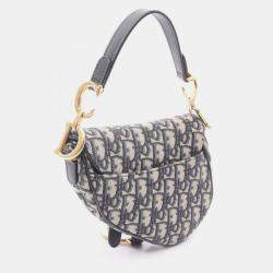 Pre Owned Christian Dior Dior Saddle Bag Mini Oblique Jacquard Handbag Canvas Leather Ivory/Navy
