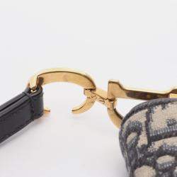 Pre Owned Christian Dior Dior Saddle Bag Mini Oblique Jacquard Handbag Canvas Leather Ivory/Navy