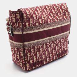 Pre Owned Christian Dior Dior Camp Oblique Shoulder Bag Canvas Bordeaux/Beige