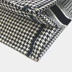 Pre Owned Christian Dior Dior Houndstooth Embroidered Book Tote Canvas Shoulder Bag In White/Black