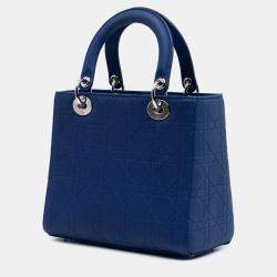 Pre Owned Dior Blue Medium Lambskin Cannage Lady Dior