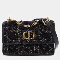 Pre Owned Dior Black Mini Tweed Macrocannage Miss Caro Bag