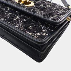 Pre Owned Dior Black Mini Tweed Macrocannage Miss Caro Bag