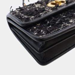 Pre Owned Dior Black Mini Tweed Macrocannage Miss Caro Bag