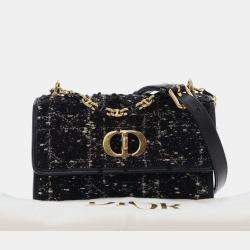 Pre Owned Dior Black Mini Tweed Macrocannage Miss Caro Bag