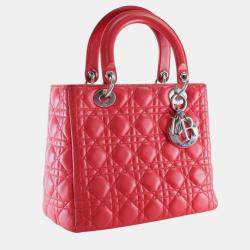 Pre Owned Dior Red Medium Lambskin Cannage Lady Dior