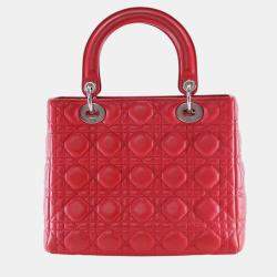 Pre Owned Dior Red Medium Lambskin Cannage Lady Dior