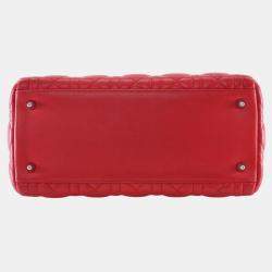Pre Owned Dior Red Medium Lambskin Cannage Lady Dior