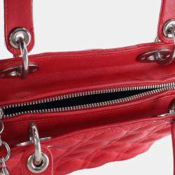 Pre Owned Dior Red Medium Lambskin Cannage Lady Dior