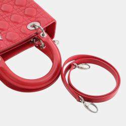 Pre Owned Dior Red Medium Lambskin Cannage Lady Dior