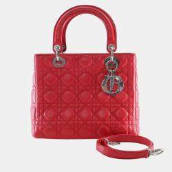 Pre Owned Dior Red Medium Lambskin Cannage Lady Dior