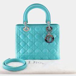 Pre Owned Dior Blue Medium Lambskin Cannage Lady Dior