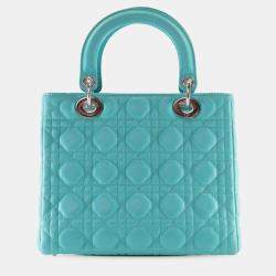 Pre Owned Dior Blue Medium Lambskin Cannage Lady Dior