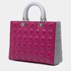 Pre Owned Dior Pink Large Bicolor Lambskin Cannage Lady Dior