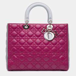 Pre Owned Dior Pink Large Bicolor Lambskin Cannage Lady Dior