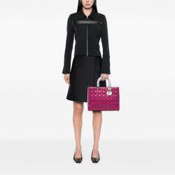Pre Owned Dior Pink Large Bicolor Lambskin Cannage Lady Dior