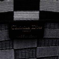 Pre Owned Dior Black White Large Embroidered Canvas Checkered Book Tote