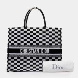 Pre Owned Dior Black White Large Embroidered Canvas Checkered Book Tote