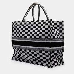 Pre Owned Dior Black White Large Embroidered Canvas Checkered Book Tote