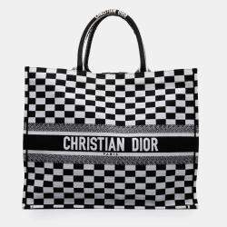 Pre Owned Dior Black White Large Embroidered Canvas Checkered Book Tote