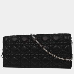 Pre Owned Christian Dior Black Lambskin Lady Dior Cannage Shoulder