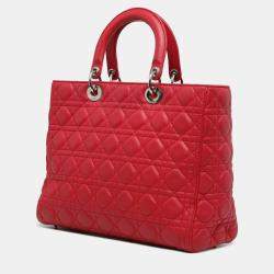 Pre Owned Dior Red Large Lambskin Cannage Lady Dior